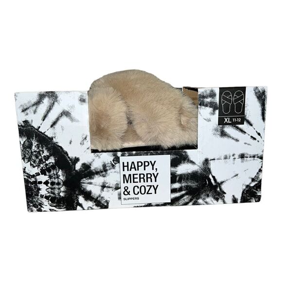 Jenni Womens Crisscross Faux Fur Slide Slippers Mauve Berry Tan Extra Large New - Picture 2 of 4